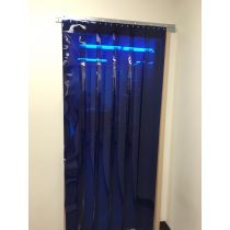 Strip Door Curtain - 108 in. (9 ft) width X 90 in. (7ft 6 in) height -  Blue Weld 8 in. strips with 50% overlap - Stainless Steel Hardware  